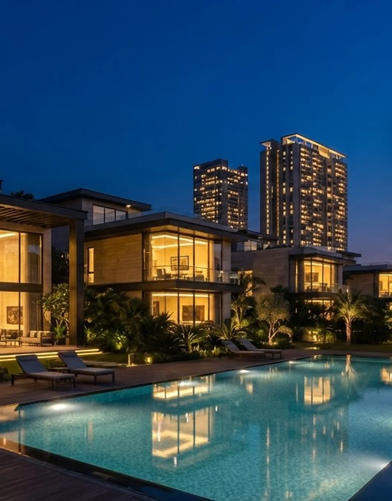 Luxury Lahore skyline at blue hour