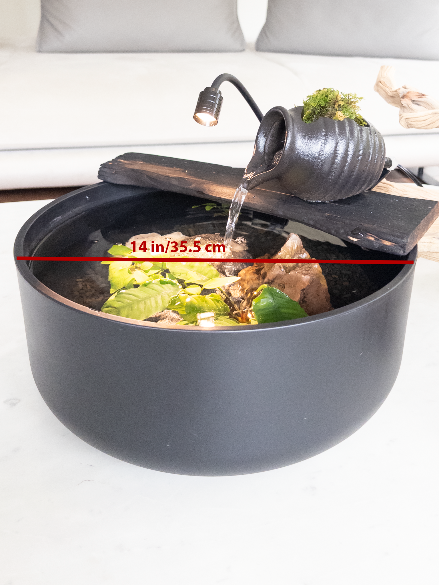 The Sanctuary Vessel — diameter reference showing 14 in/35.5 cm across the bowl
