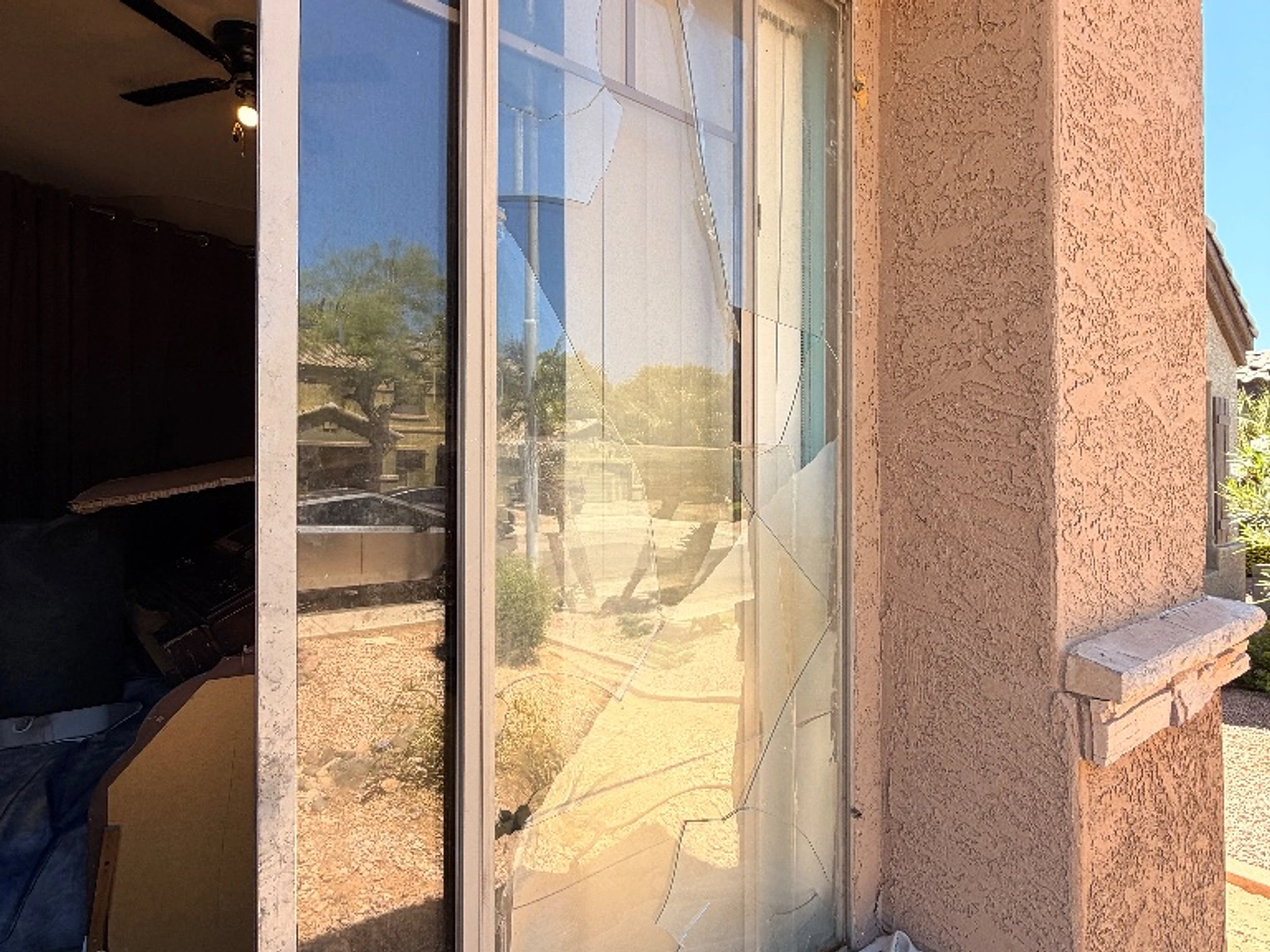 Shattered Sliding Glass Door Repair - before