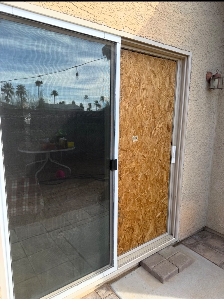 Sliding door board-up after — Honey Glass AZ