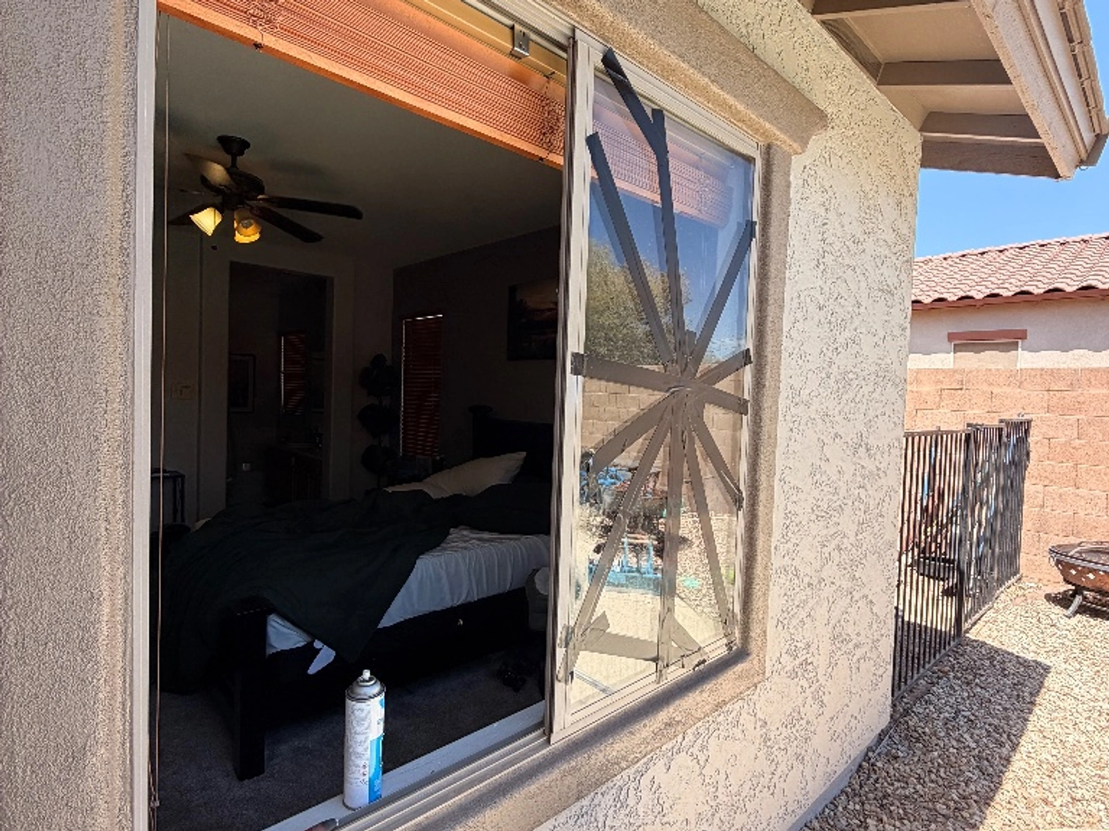 Broken boarded window replaced by Honey Glass AZ - before