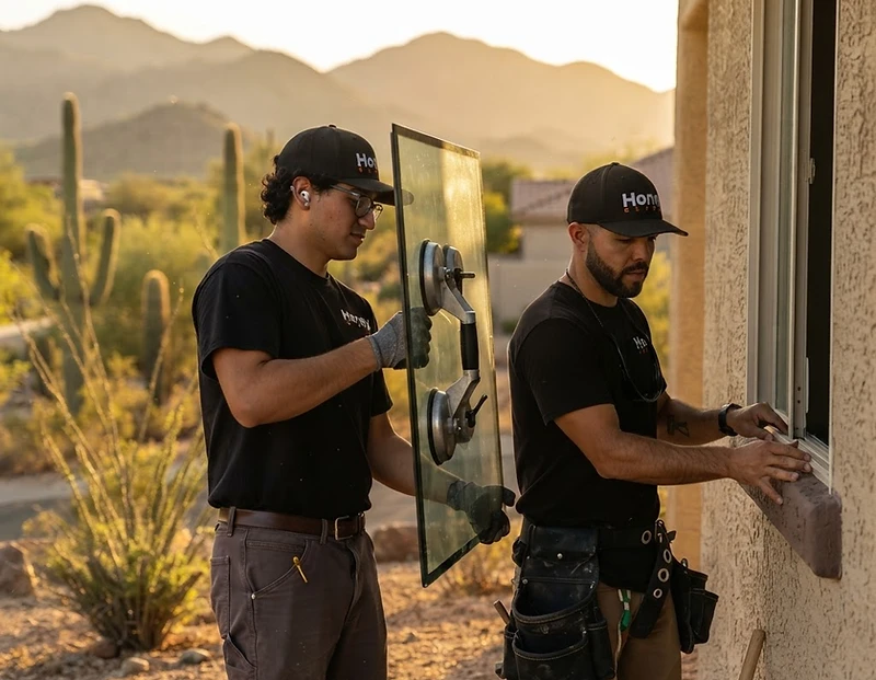 The Honey Glass AZ team installing glass on a Phoenix job site