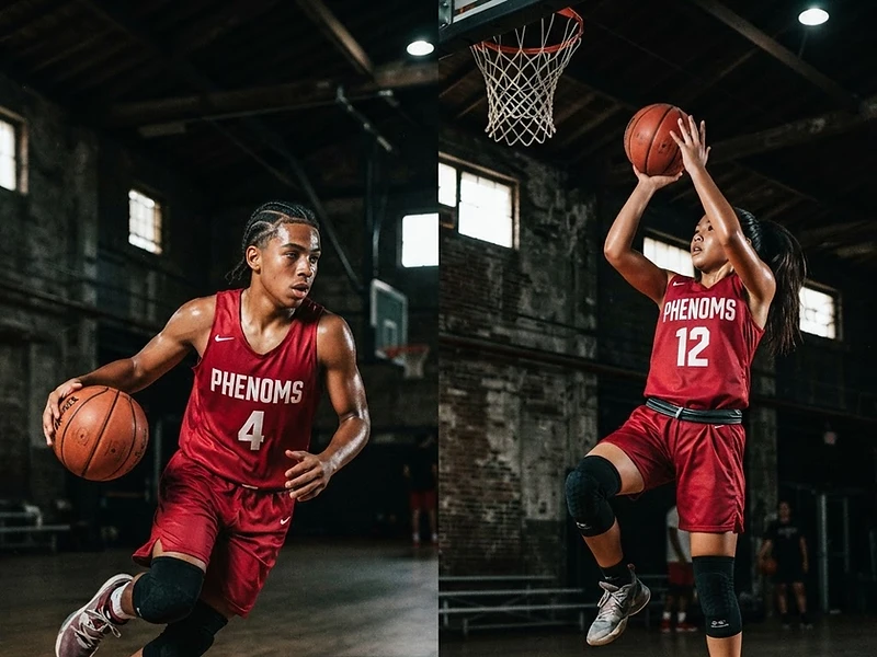 Teenage boy and girl basketball athletes in action