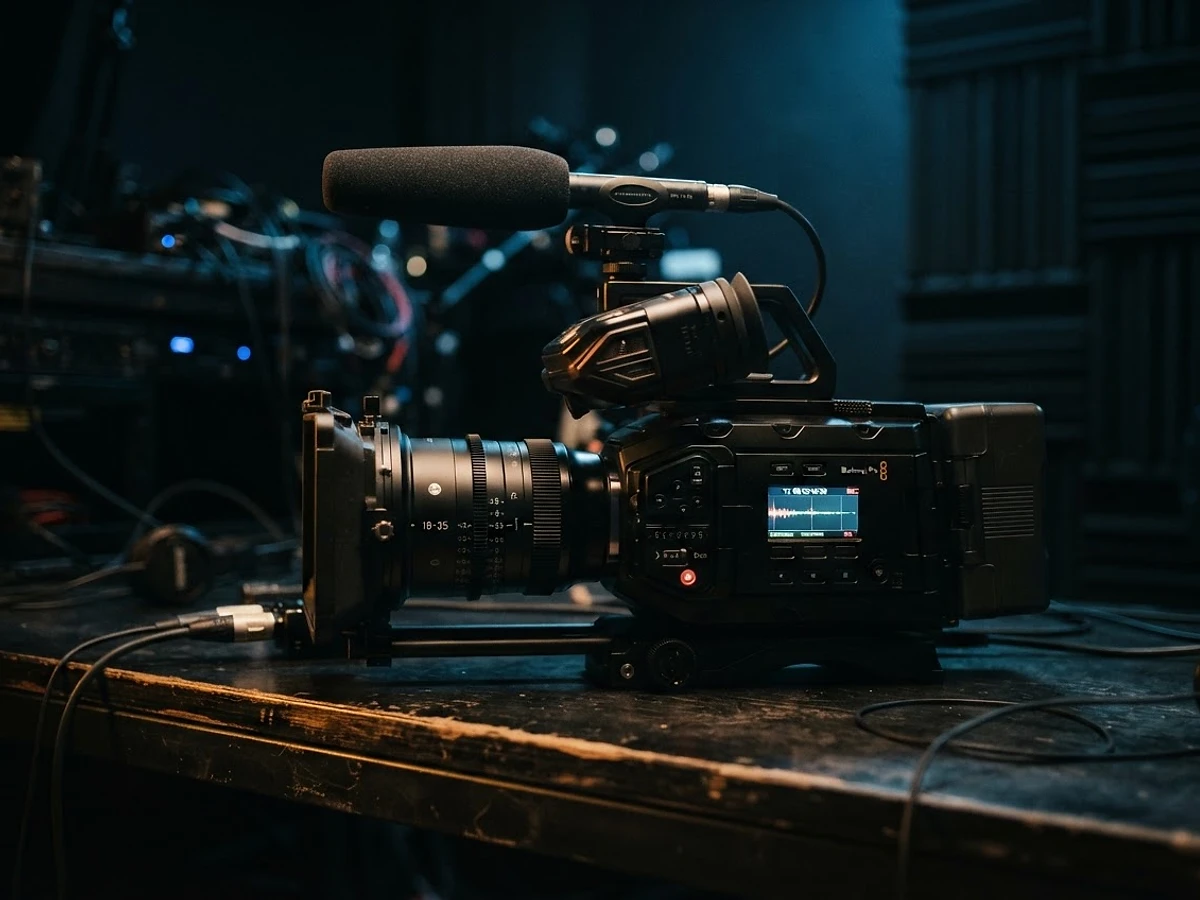 Camera and microphone prepared for a fictional content production study