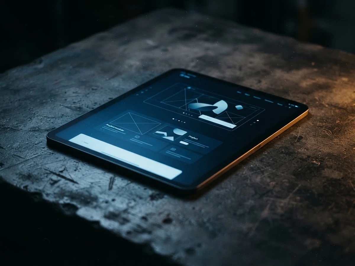 Tablet displaying a fictional interface direction study
