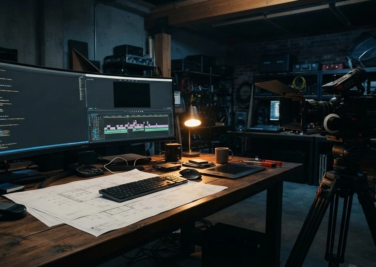 A professional creative studio workspace