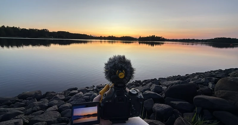 Cinematic view of a Northern Wisconsin lake at sunset, where Wild Harbor Film produces video content