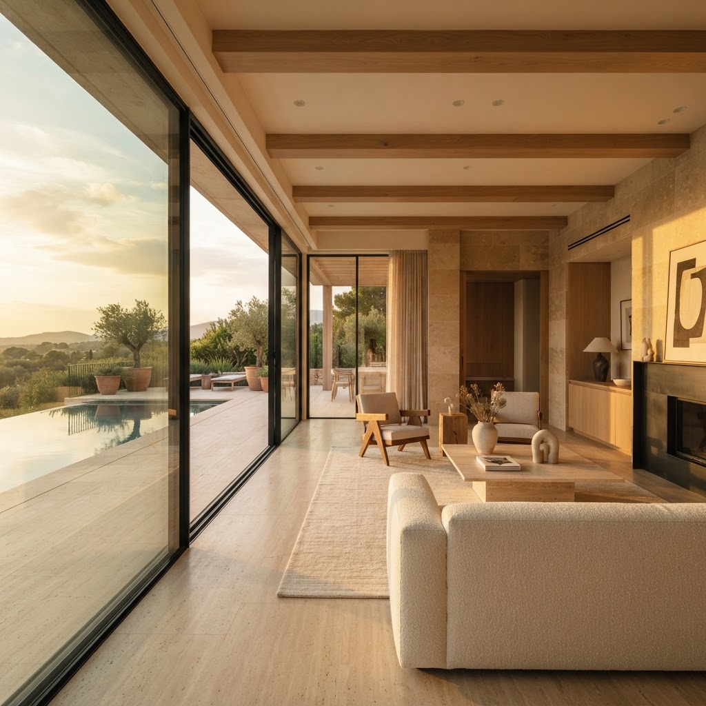 Interior de vivienda contemporánea con luz cálida