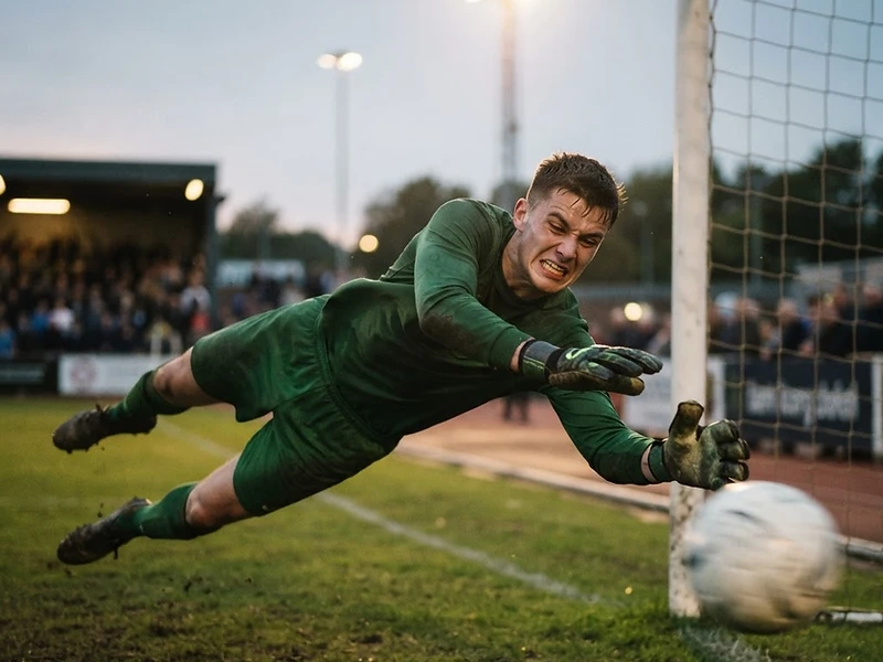 Soccer goalkeeper making a diving save