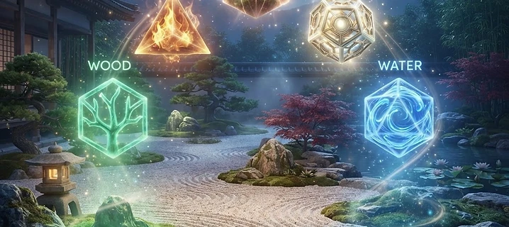 五行元素在居所空间中的和谐共存与能量互补。