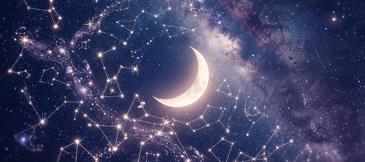 تجلی رقص میان ماه و ستارگان در پهنه بیکران آسمان