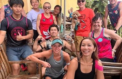 Post-workout socialising on the terrace