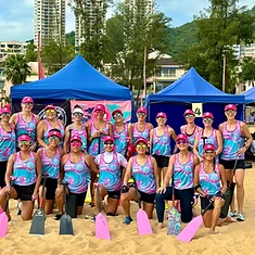 Full DBDB women's dragon boat crew team photo on the beach