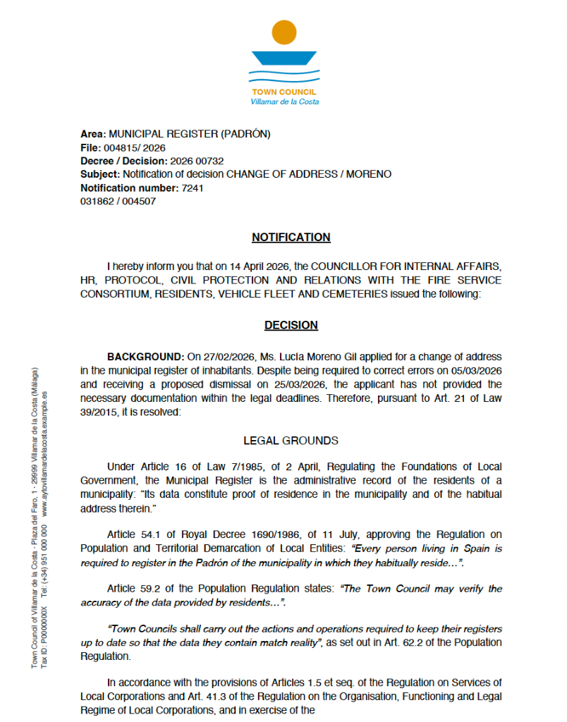 Original foreign-language letter