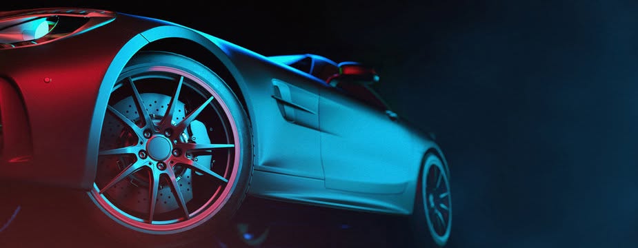 Neon-lit car side profile