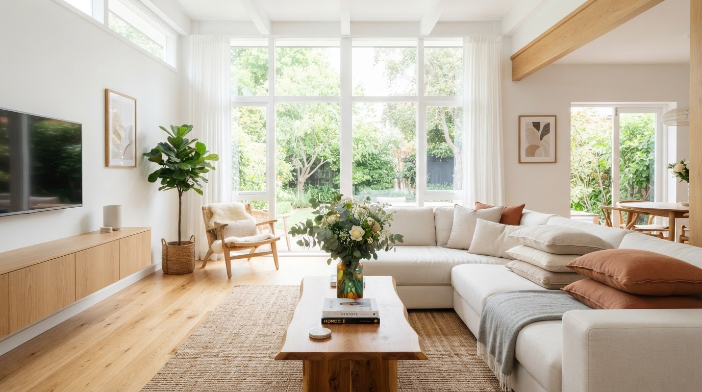 Pristine freshly-cleaned Airbnb living room