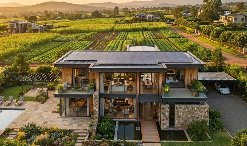Community infrastructure at Greenlands DRC — off-grid community in Africa with solar-powered homes, roads, water systems, and shared facilities