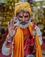 Sadhu in colorful traditional attire at a temple in Nepal