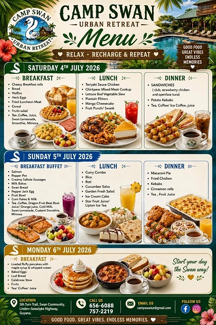 Camp Swan Urban Retreat menu