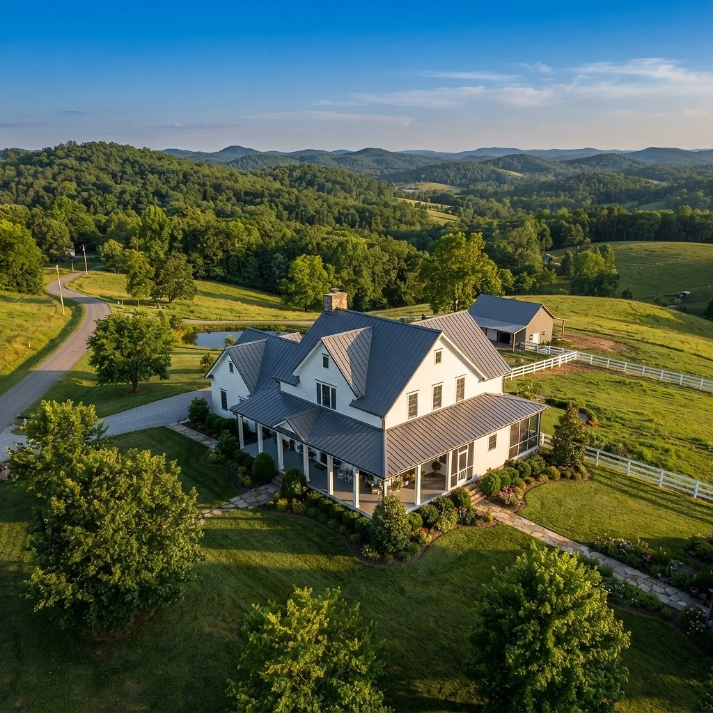 Tennessee home with a charcoal standing-seam metal roof