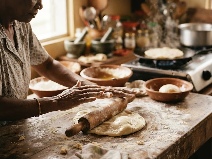 Making roti in the Tropical Bites kitchen