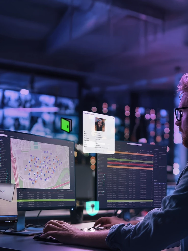 Centro de operaciones de control de acceso y vigilancia con terminales Suprema