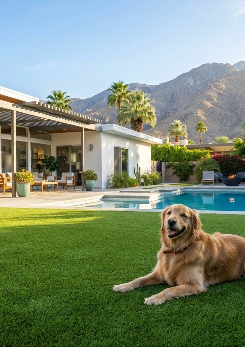 Pristine artificial turf in a Coachella Valley backyard