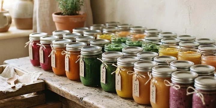 baby puree recipes | Batch-cooked purees in storage jars | 02