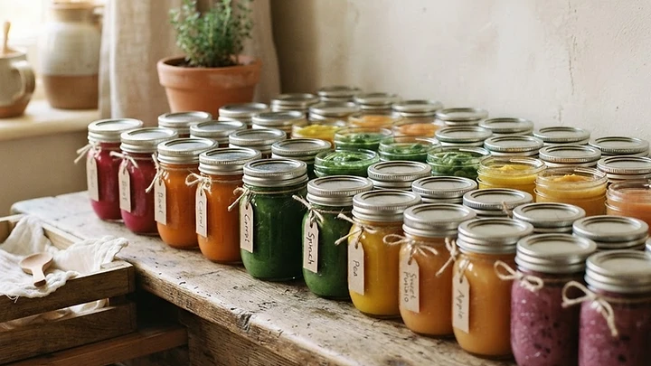 baby puree recipes | Batch-cooked purees in storage jars | 02
