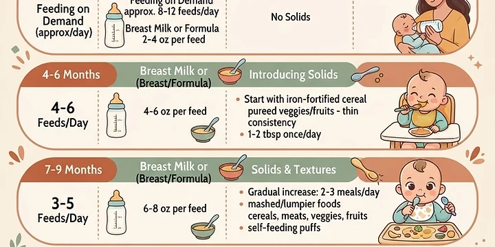 feeding schedule for 6 month old | Milk and solids side by side | 03