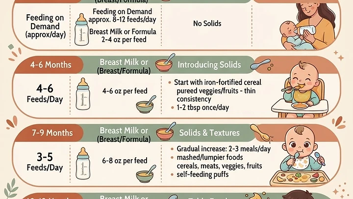 feeding schedule for 6 month old | Milk and solids side by side | 03