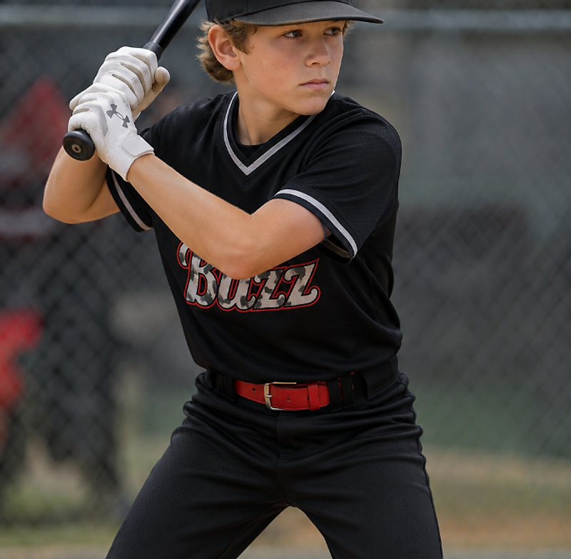 Buzz Baseball player locked in at the plate