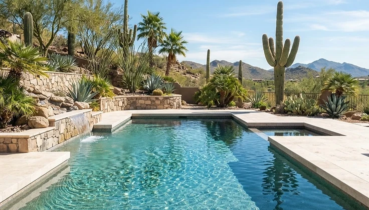 Sparkling clear swimming pool in a sunny Arizona backyard