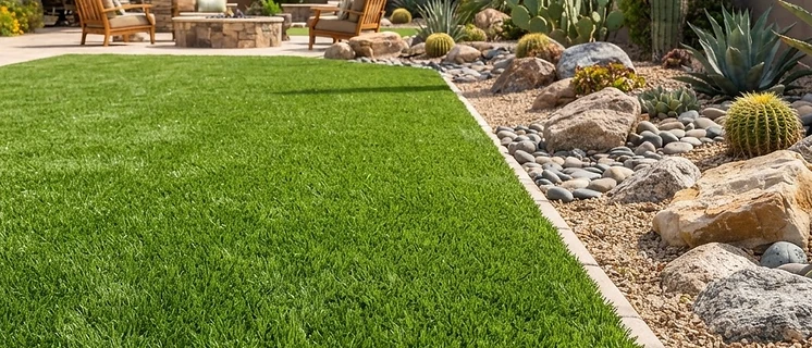 Freshly cleaned artificial turf lawn