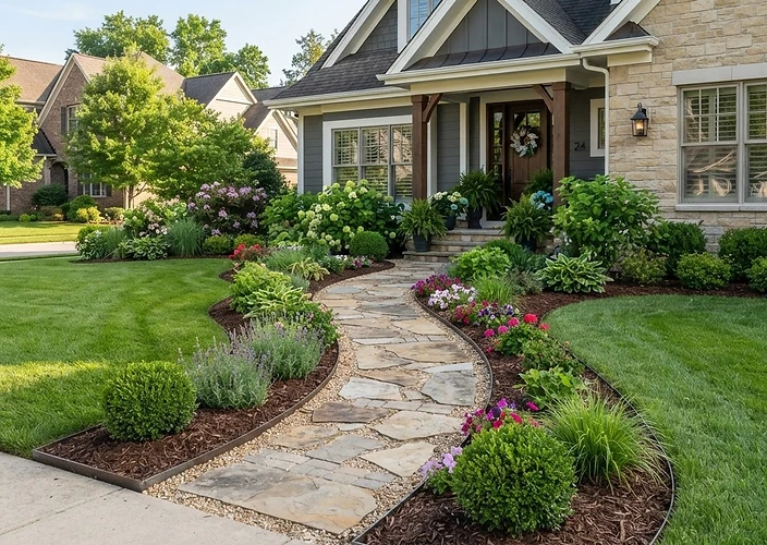 Beautifully maintained residential front yard by Martinez Garden Services