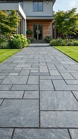 Stone pavers integrated with green lawn