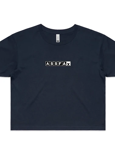 ASSFAX Box Logo Crop Tee, Navy