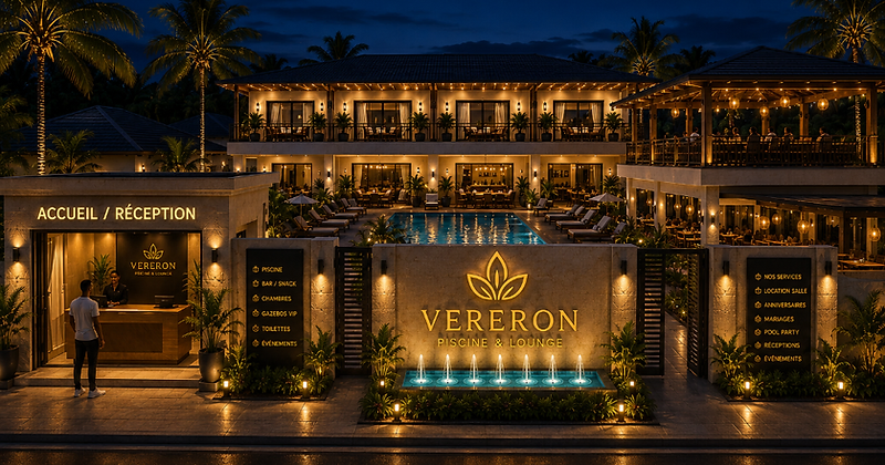 VERERON Piscine & Lounge at night