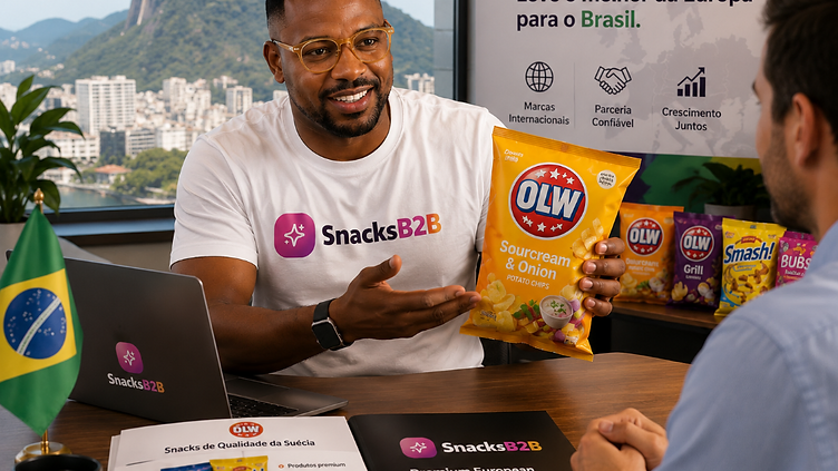 Luiz, SnacksB2B sales representative, presenting OLW products