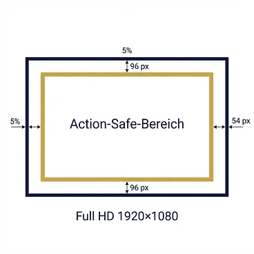 Action-Safe-Bereich Diagramm: 5 % Sicherheitsabstand vom Bildrand bei Kinowerbung