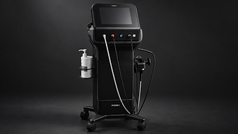 AI-generated product portrait of the INDIBA Compact Plus console and trolley