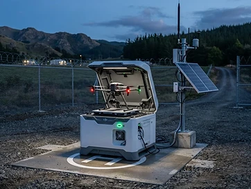 DJI Dock automated drone-in-a-box charging station deployed for autonomous flights
