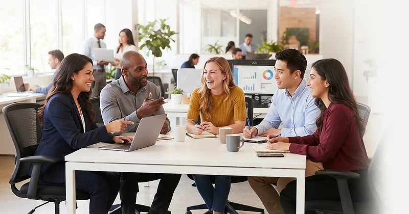 Business professionals collaborating in a modern office