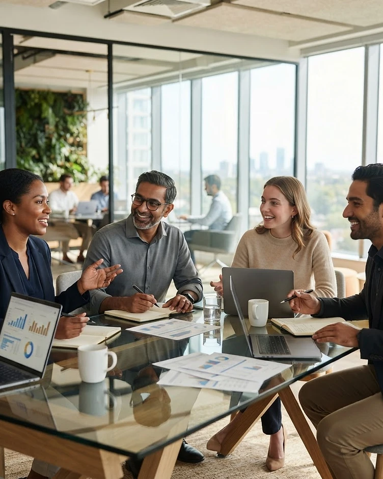 Professional team collaborating in a modern office