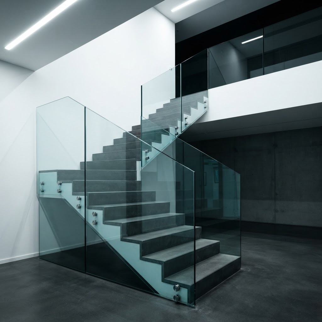 Glass staircase railing