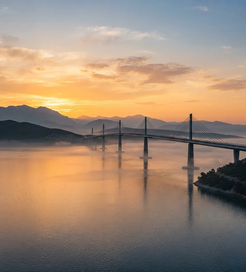 Croatia immigration and relocation consultancy for African professionals — Pelješac Bridge at sunrise