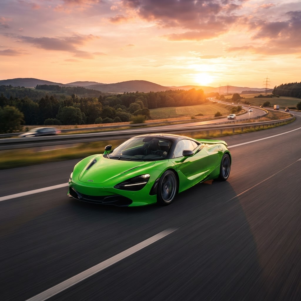 McLaren on the highway at sunset