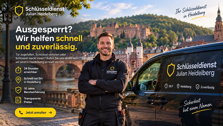 Schlüsseldienst Julian Heidelberg – 24h Notdienst mit professionellem Monteur und Service-Fahrzeug vor der Kulisse des Heidelberger Schlosses