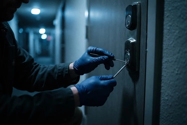 Schlüsseldienst Heidelberg: Monteur öffnet professionell eine Wohnungstür ohne Beschädigung