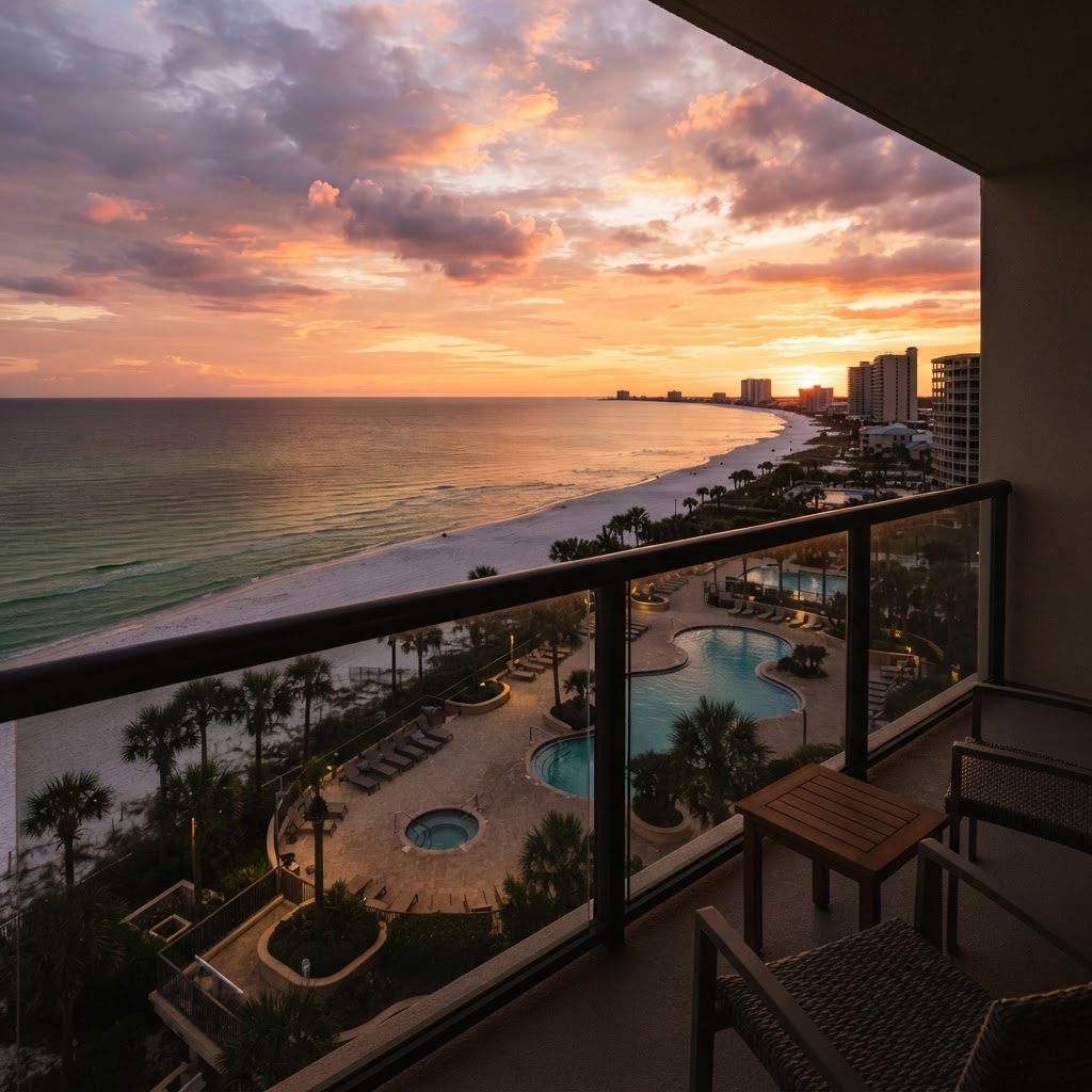 Sunset over the Gulf from a Treasure Island balcony
